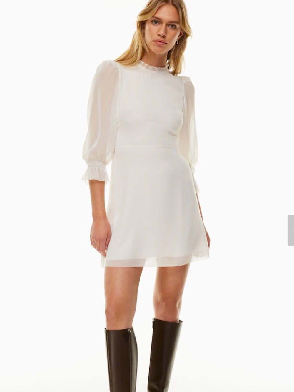 Aritzia Wilfred  Puff-sleeve chiffon mini swept dress size  4 light burch
